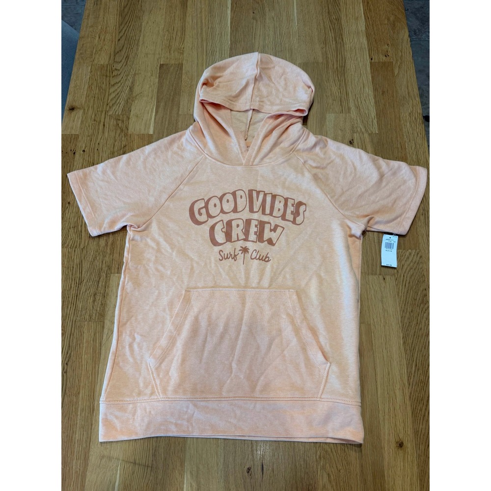 Old Navy Boys XL 14-16 Peach Good Vibes Crew Surf Club Short Sleeve Hoodie NWT